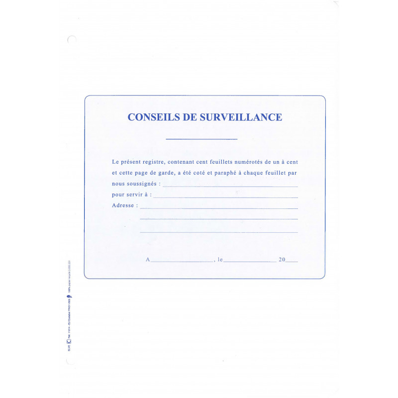 Recharge Pour Classeur Conseil D'Administration - 100 Feuillets Foliotés - Papier Ivoire 160g Et Blanc 80g